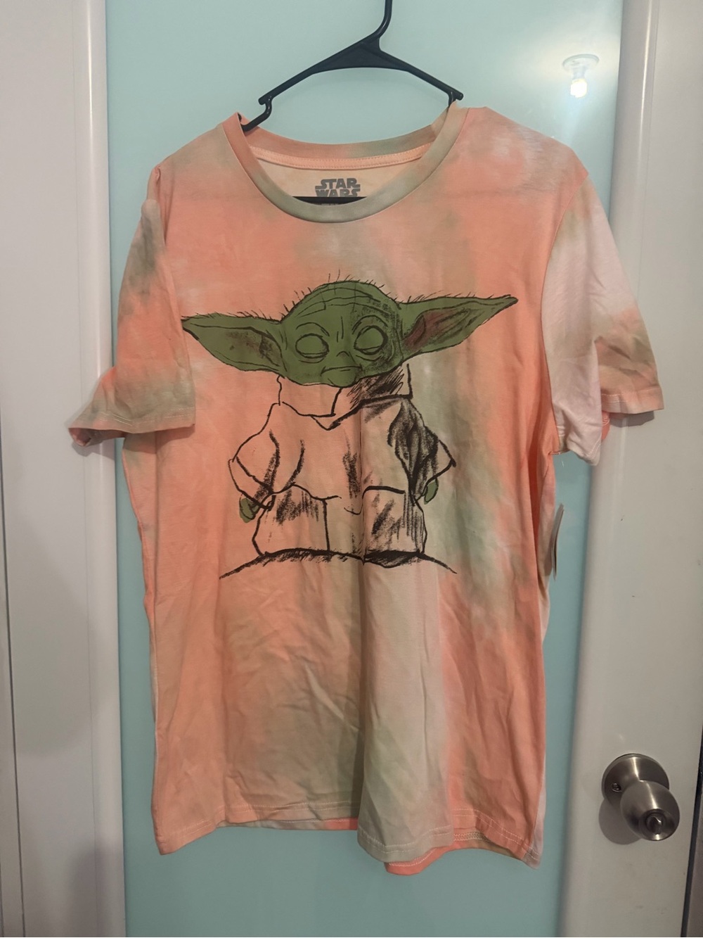 Star Wars Grogu Sketch Tee - Peach & Green Tie-Dye